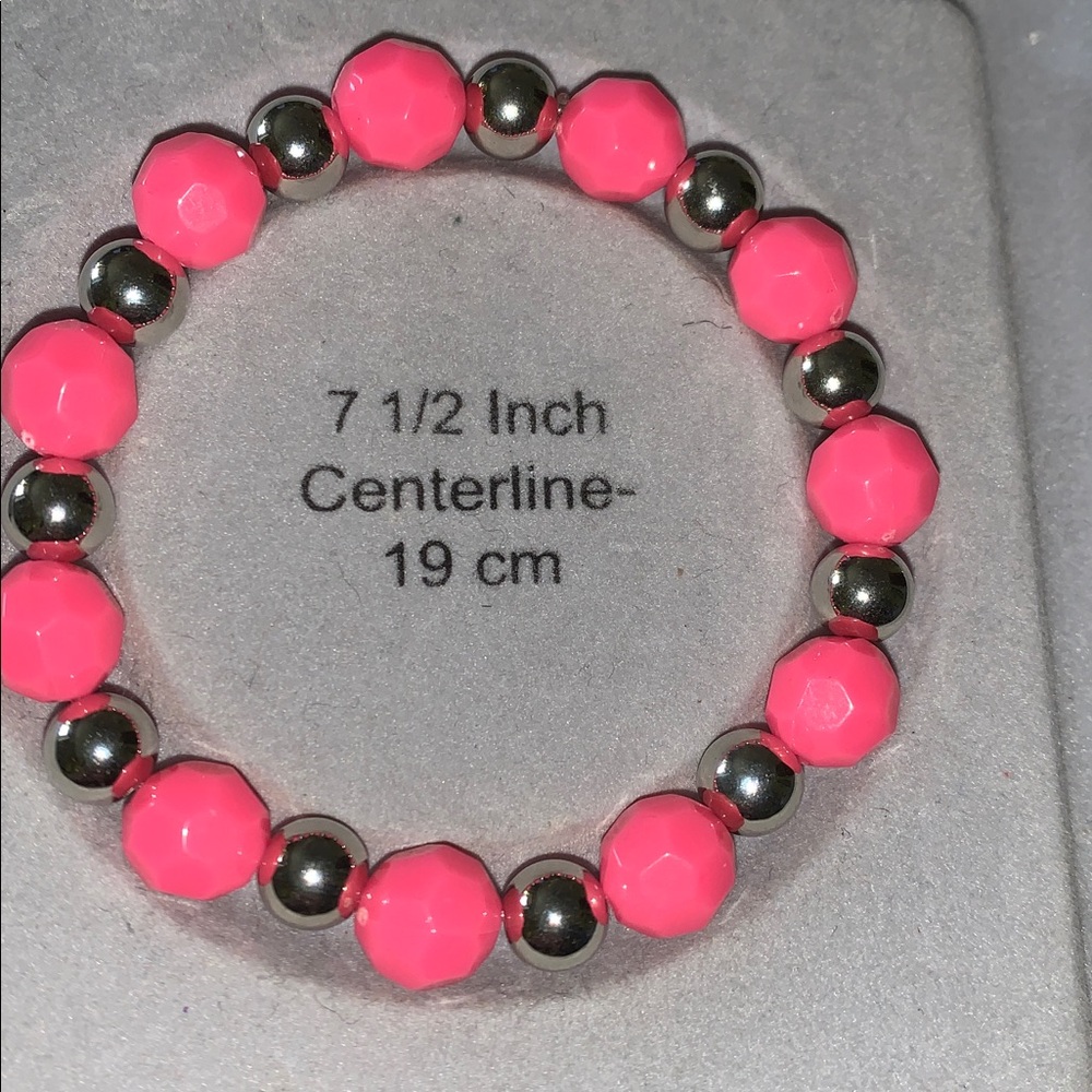 Pink and Silver Beaded stretch Bracelet